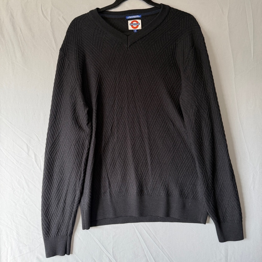 Jermyn & Bond Mens Merino Wool Blend Pullover Sweater Size L Black Preppy